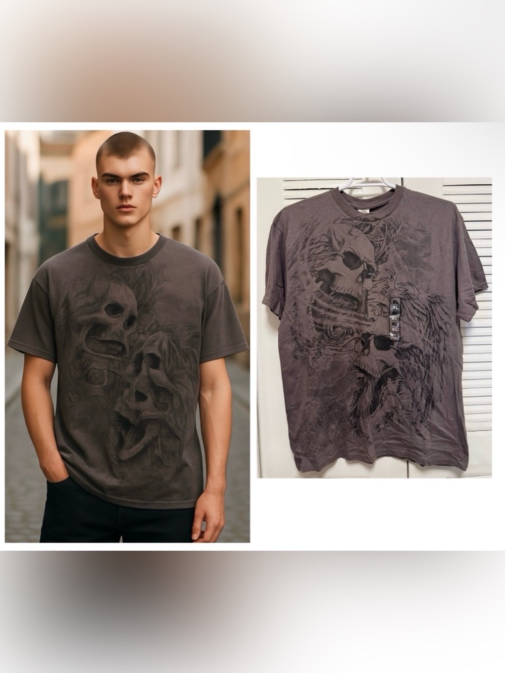 New Vintage Y2k 1999 Rare Delta Pro Weight  Brown Skulls Graphic T- Shirt XL
